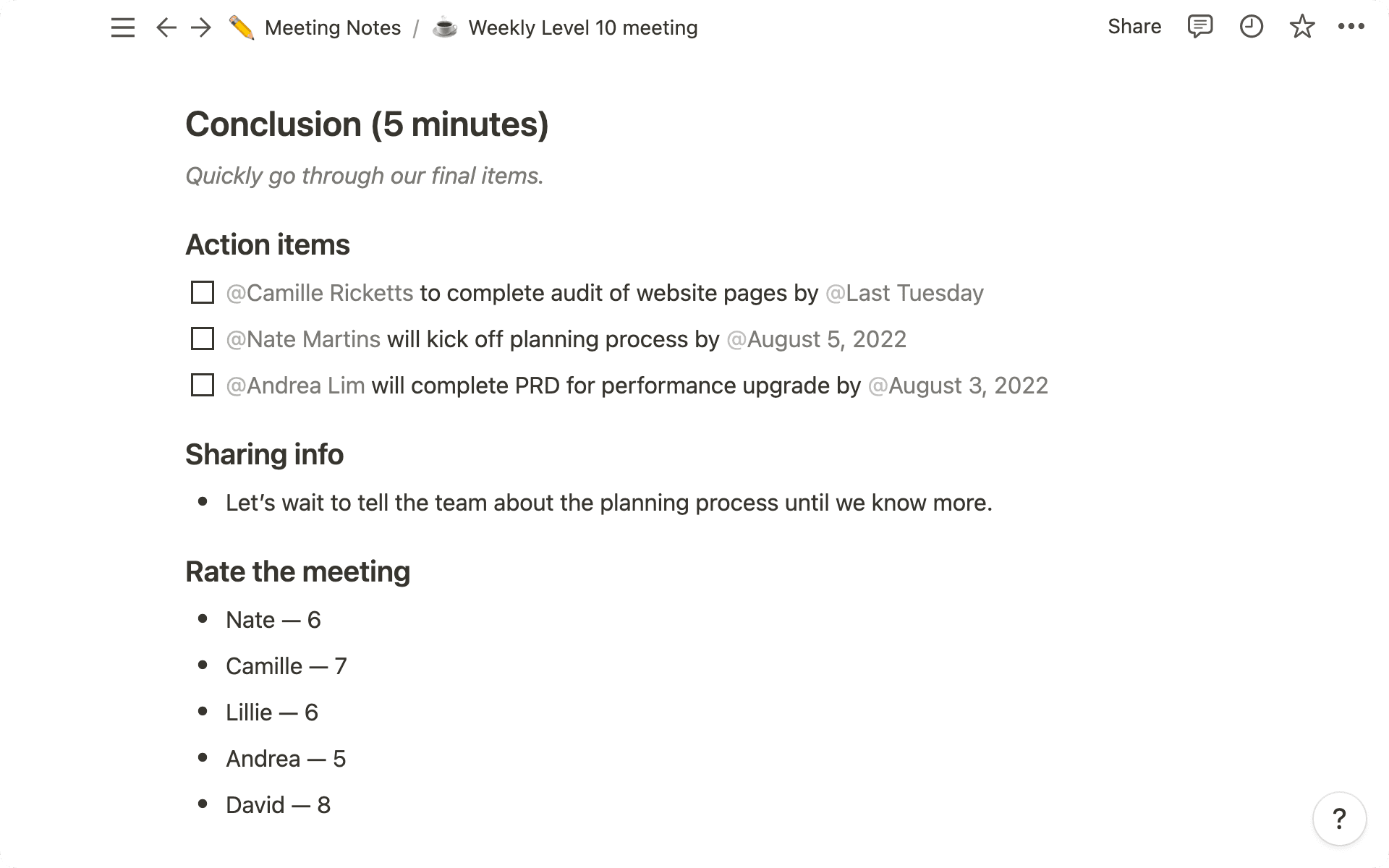 결론 단계는 회의의 가치를 높이는 데 도움이 됩니다.