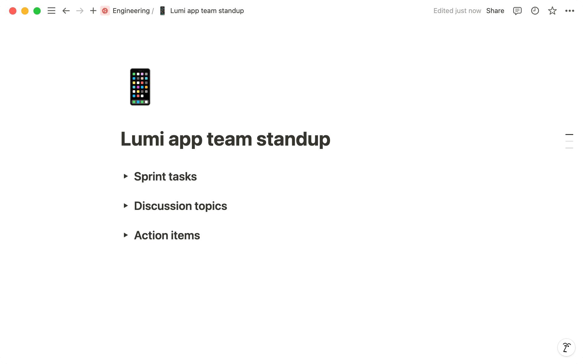팀의 니즈에 맞는 블록을 추가하여 회의록 페이지를 사용자 지정하세요.