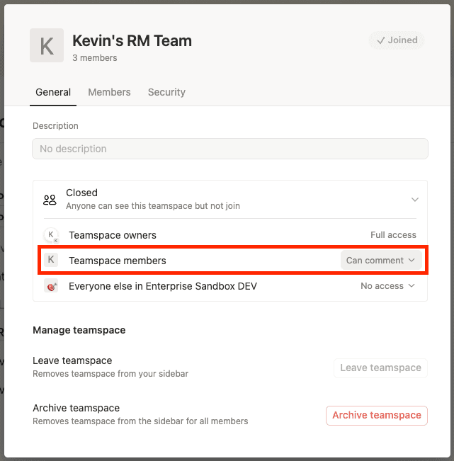 도움말 센터: 팀스페이스에서 일반 멤버의 사용 권한 수준 변경