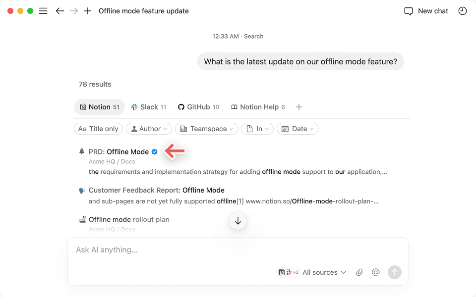 Notion이 '인증 완료'로 표시한 콘텐츠 옆에는 파란색 체크 표시가 나타납니다.