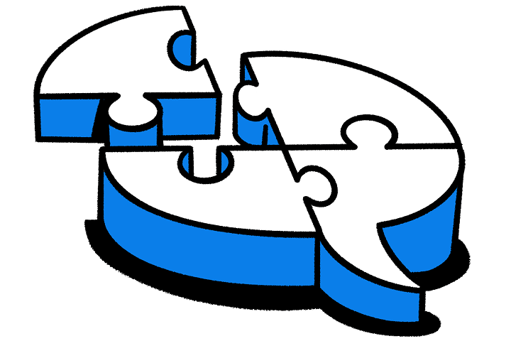 말풍선 모양을 이루는 퍼즐 조각 일러스트