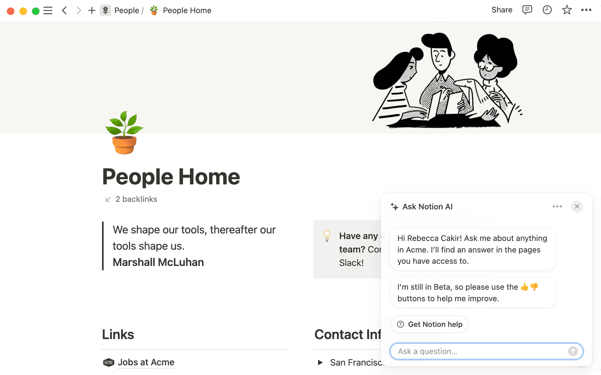 오른쪽 하단의 반짝이 버튼을 클릭해서 Q&A를 열어보세요. 검색 메뉴에서 Q&A를 찾는 방법도 있어요.