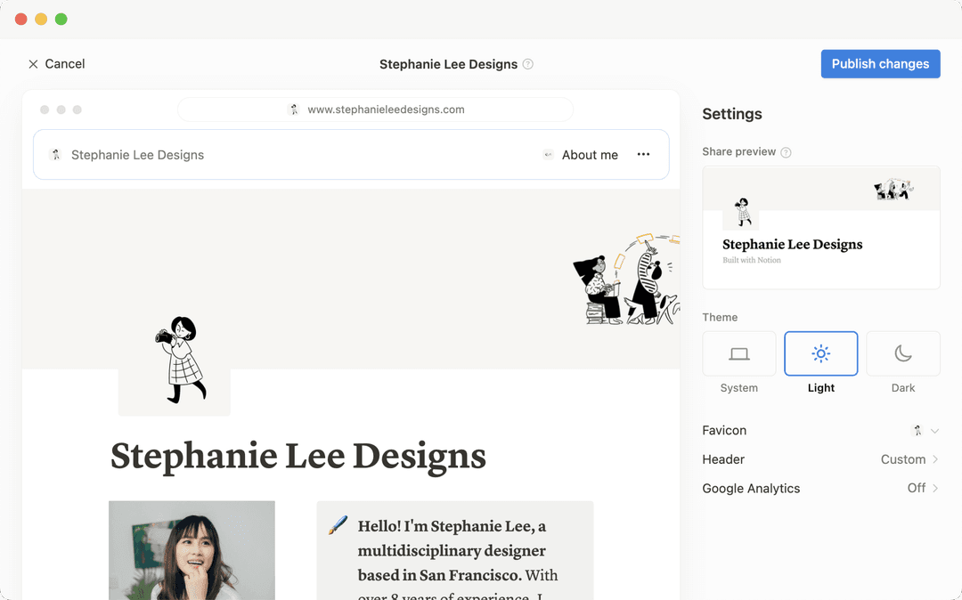 Bearbeite & individualisiere deine Notion Websites