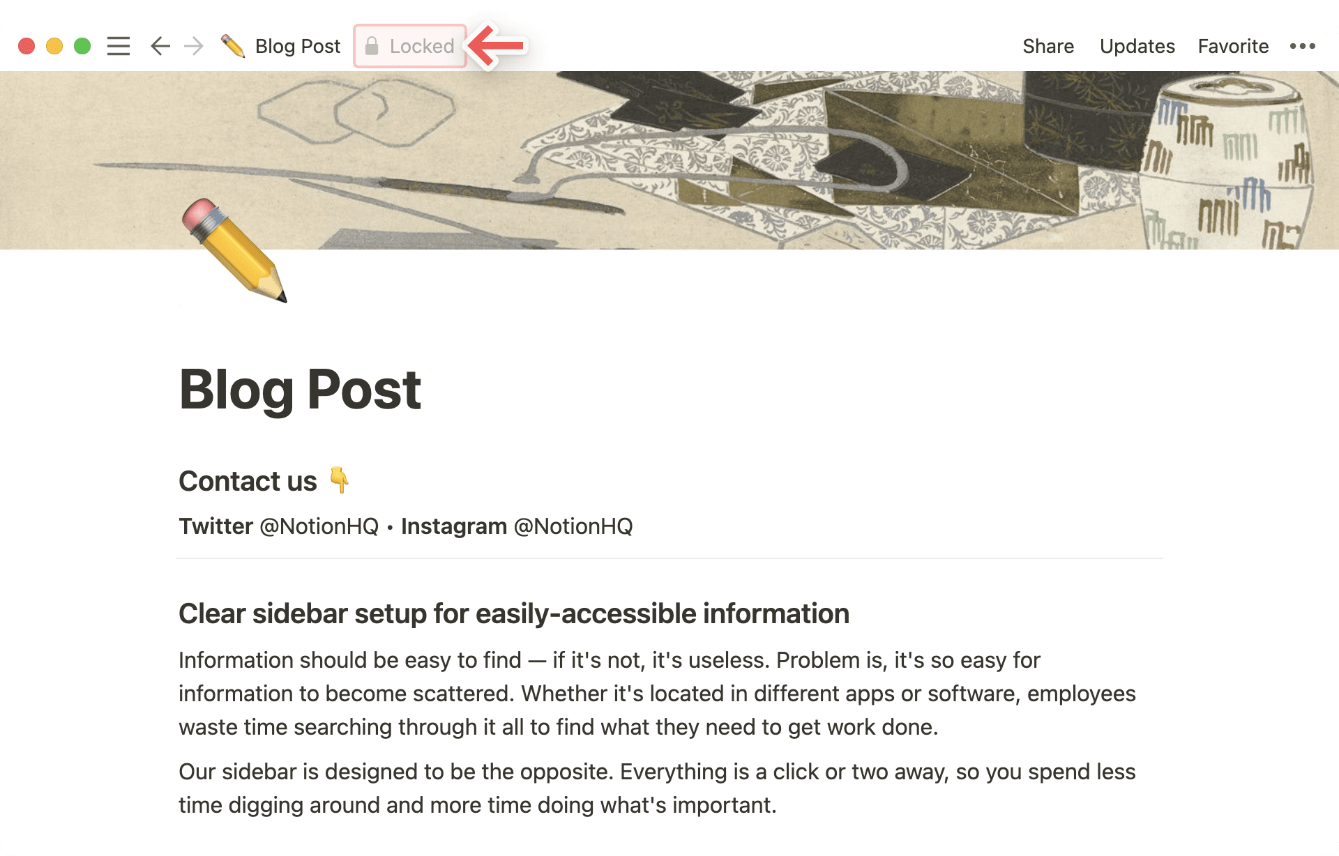 워크스페이스 공동 작업 - 잠긴 페이지